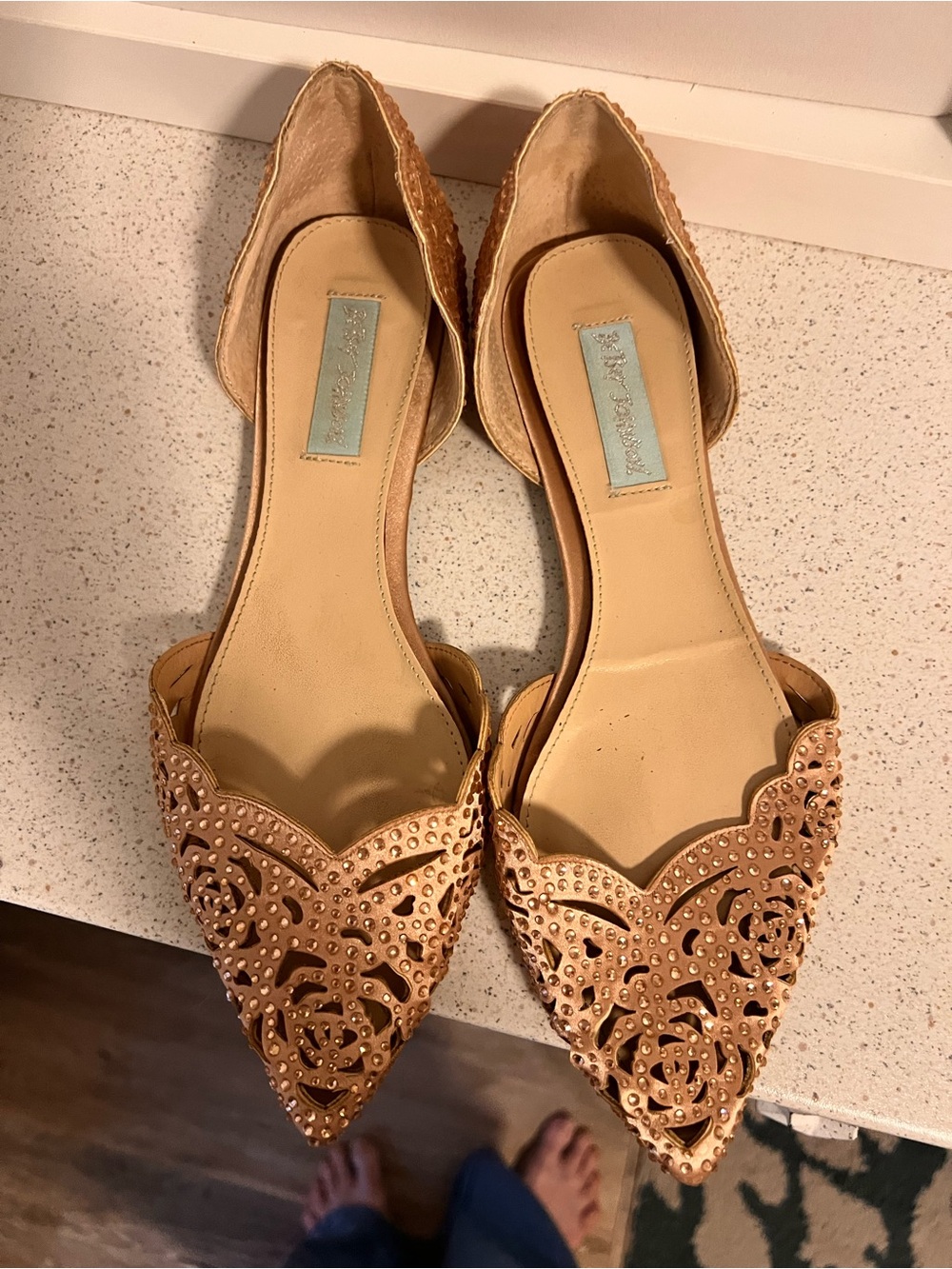 Betsy Johnson Beige Pointed-Toe Laser-Cut D'Orsay Flats